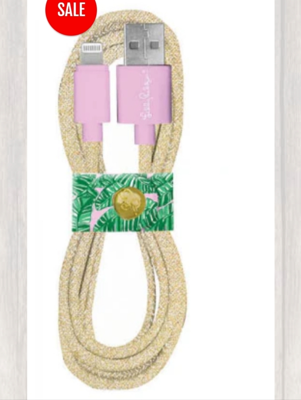 Lilly Pulitzer Cell Phone Charging Cord Let's Go Bananas Cord Keeper Gold Snap